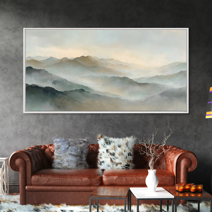 Sunrise over Himalayan Style Mountains Canvas Print, Meditation Art, Boho Wall Art, Living Room Decor, Watercolor Art, MED-2x1-61