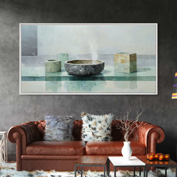 Tea Bowl and Steam Canvas Print, Meditation Art, Living Room Art, Living Room Decor, Fine Art, Stillness, Psychedelic Art, MED-2x1-89