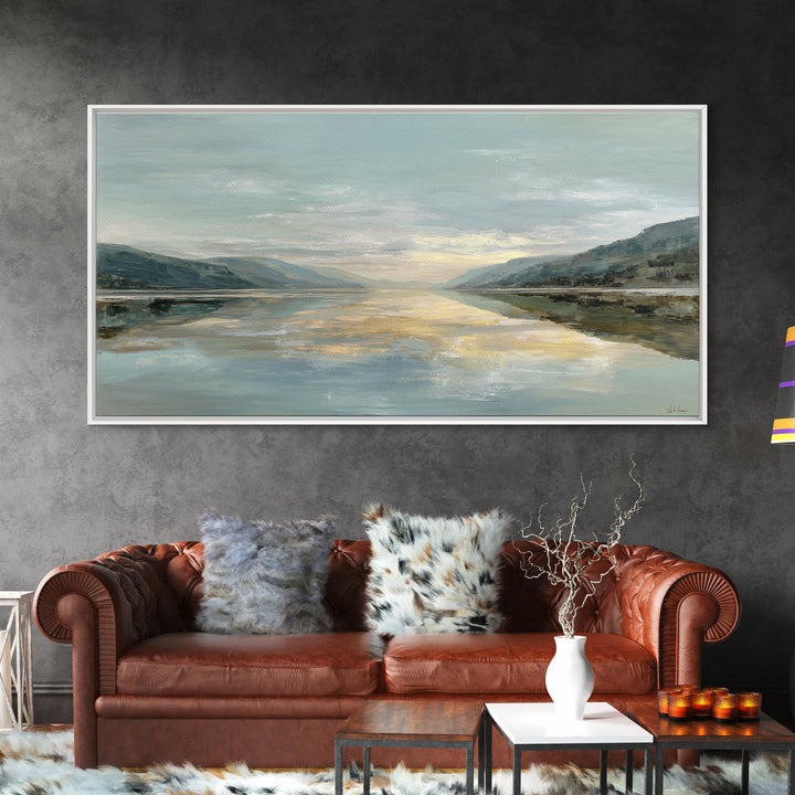 Mountain Lake at Sunrise Framed Canvas Print, Meditation Art, Mandala Wall Art, Living Room Decor, Fine Art, Stillness, MED-2x1-97