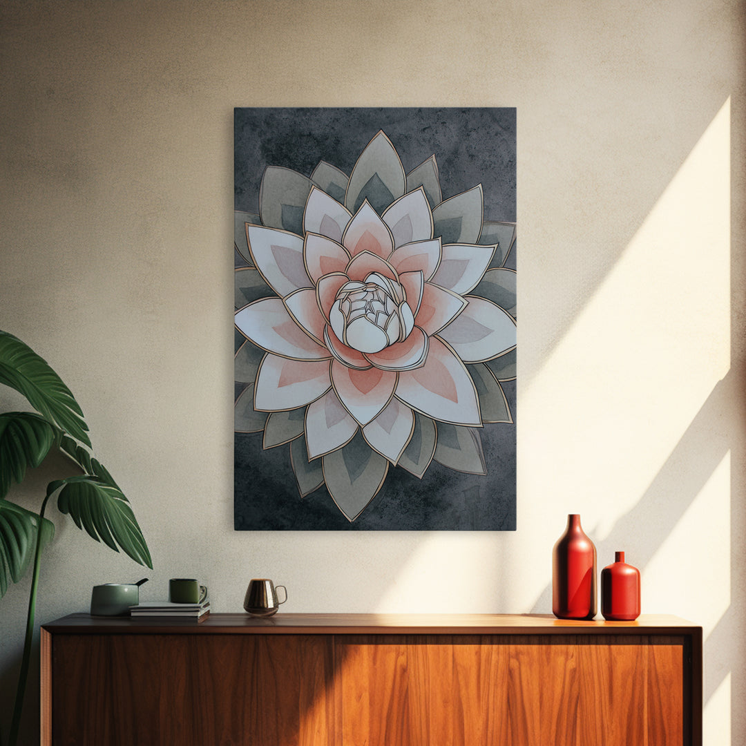 Sacred Geometry Lotus Canvas Print, Meditation Art, Hanging Wall Art, Living Room Decor, Oil Painting, Stillness, MED-2x3-95