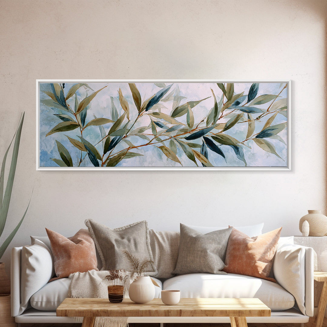 Bamboo Leaves in Gentle Ink Wash Canvas Print, Meditation Art, Fine Art Print, Living Room Decor, Fine Art, Stillness, MED-3x1-3