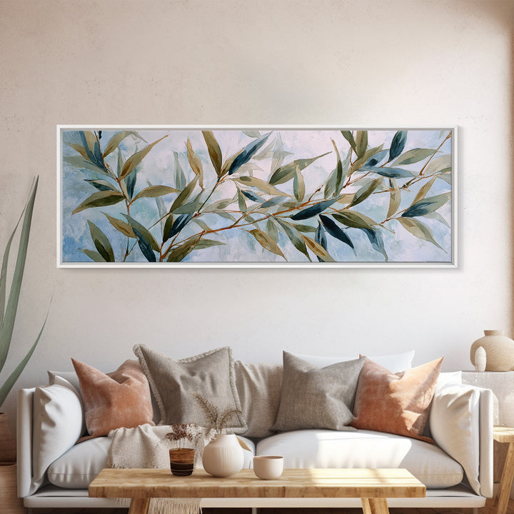 Bamboo Leaves in Gentle Ink Wash Canvas Print, Meditation Art, Fine Art Print, Living Room Decor, Fine Art, Stillness, MED-3x1-3