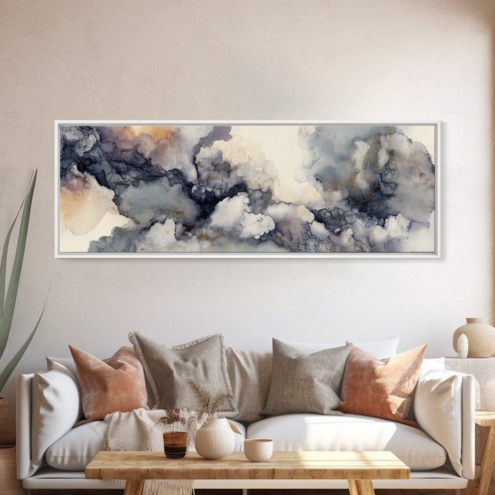 Angelic Light Rays Through Abstract Clouds Canvas Print, Meditation Art, Boho Wall Decor, Living Room Decor, Stillness, MED-3x1-38