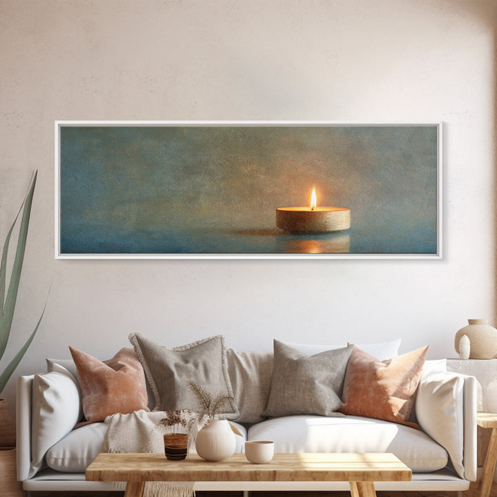 Minimal Candle Flame on Dark Background Canvas Print, Meditation Art, Modern Home Decor, Living Room Decor, Fine Art, Stillness, MED-3x1-6