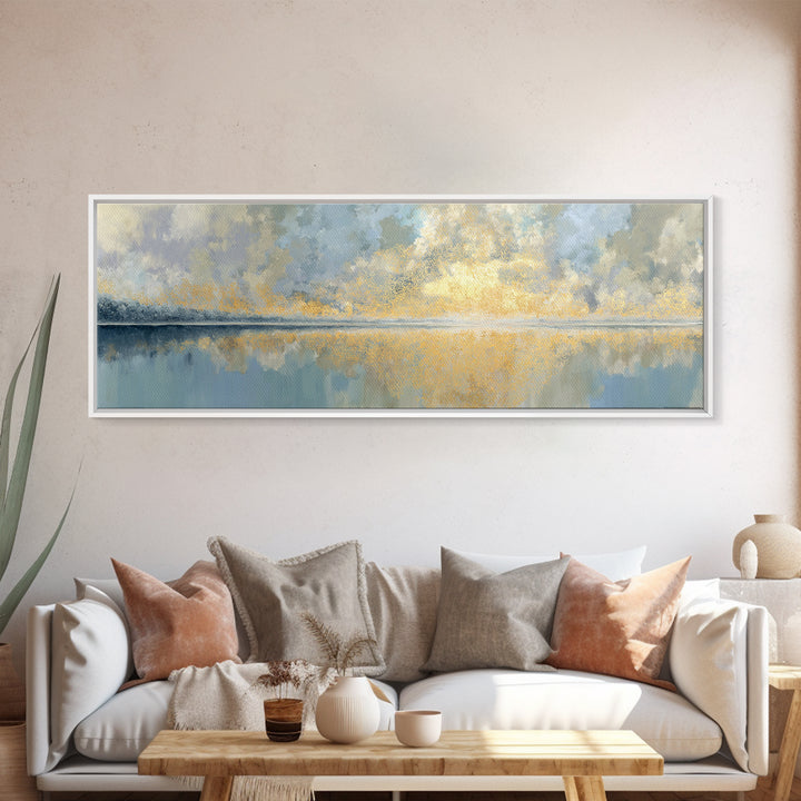 Mandala with Soft Gold and Indigo Symmetry Canvas Print, Meditation Art, Mandala Wall Art, Living Room Decor, Stillness, MED-3x1-66