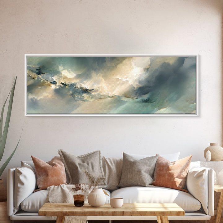 Angelic Light Rays Through Abstract Clouds Canvas Print, Meditation Art, Gallery Wall Art, Living Room Decor, Abstract Art, MED-3x1-86