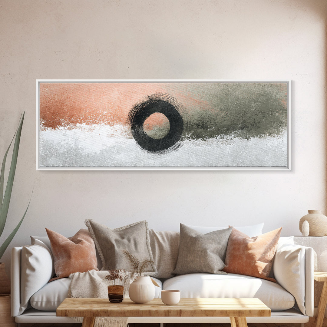 Zen Circle Brushstroke on Textured Paper Canvas Print, Meditation Art, Canvas Art, Living Room Decor, Oil Painting, Stillness, MED-3x1-92