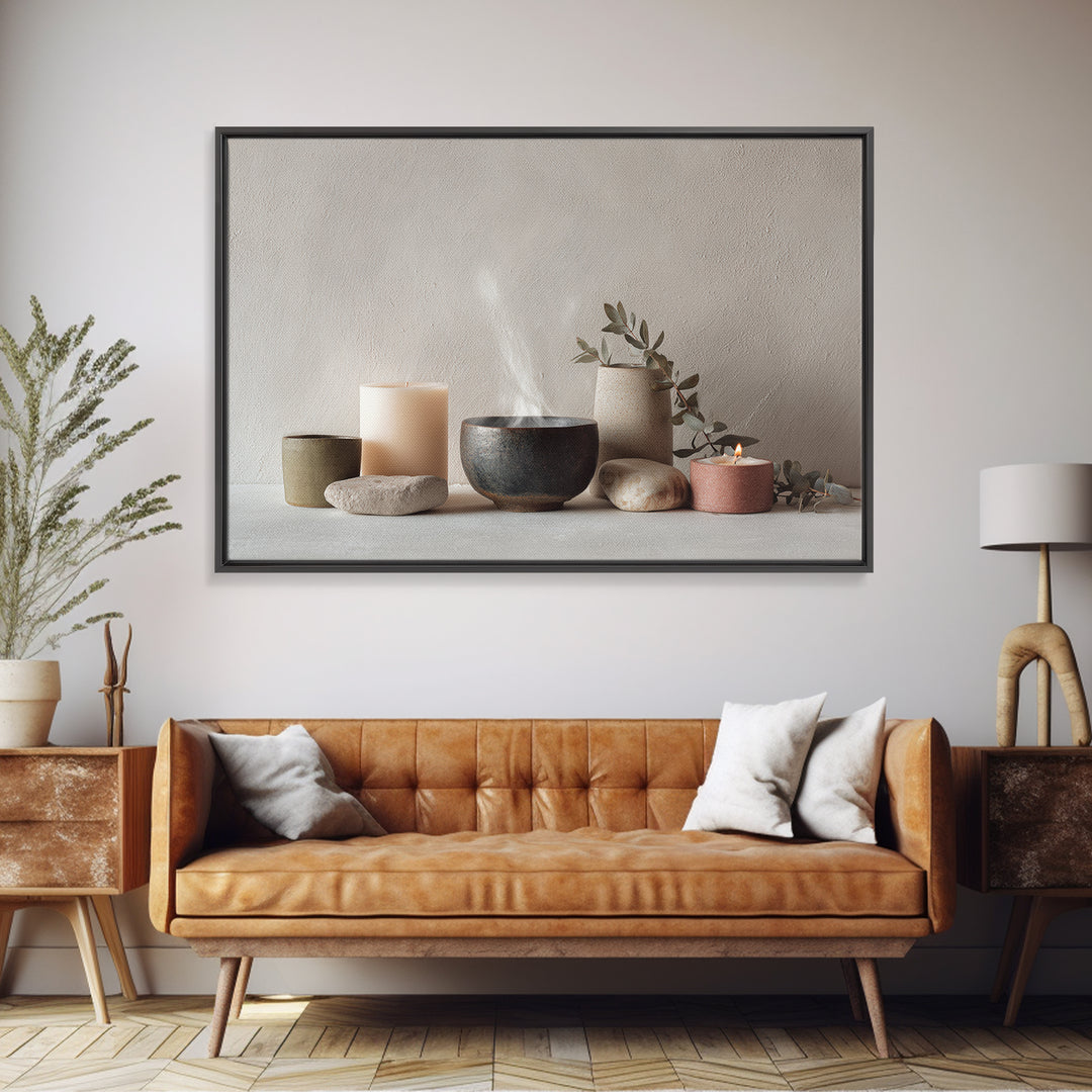 Tea Bowl and Steam Canvas Print, Meditation Art, Contemporary Art, Living Room Decor, Fine Art, Stillness, Modern Decor, MED-3x2-1