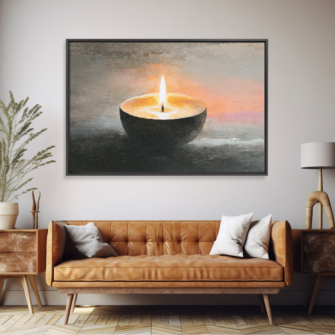 Minimal Candle Flame on Dark Background Canvas Print, Meditation Art, Mandala Wall Art, Living Room Decor, Fine Art, Stillness, MED-3x2-42