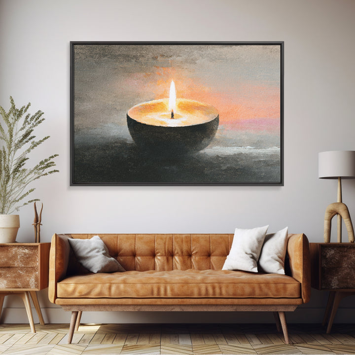 Minimal Candle Flame on Dark Background Canvas Print, Meditation Art, Mandala Wall Art, Living Room Decor, Fine Art, Stillness, MED-3x2-42