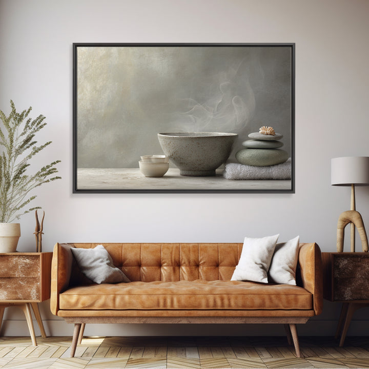 Tea Bowl and Steam Canvas Print, Meditation Art, Neutral Decor, Living Room Decor, Fine Art, Stillness, Home Decor, Wall Decor, MED-3x2-49
