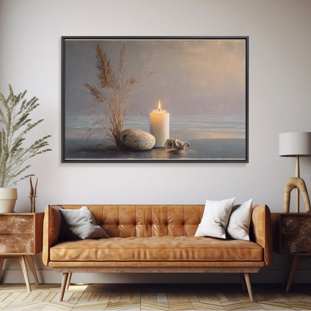 Minimal Candle Flame on Dark Background Canvas Print, Meditation Art, Mandala Wall Art, Living Room Decor, Fine Art, Stillness, MED-3x2-66