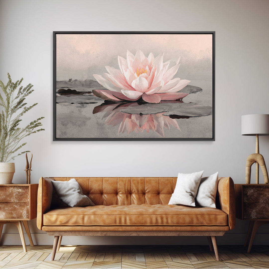 Lotus Flower Glowing Framed Canvas Print, Meditation Art, Art Print, Living Room Decor, Watercolor Art, Stillness, MED-3x2-77