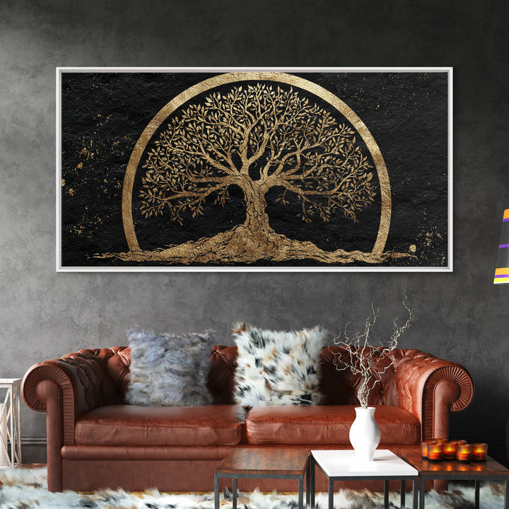 Celtic Tree Of Life Gold Canvas Print, Spiritual Nature Wall Art, Ancient Symbol Artwork, Real Wood Frame Decor