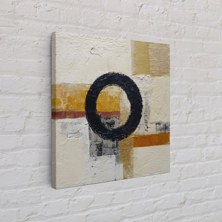 Single Black Circle on Warm Ivory Ground Canvas Print, Minimalist Art, Room Decor, Living Room Decor, Fine Art, Minimal, MIN-1x1-25