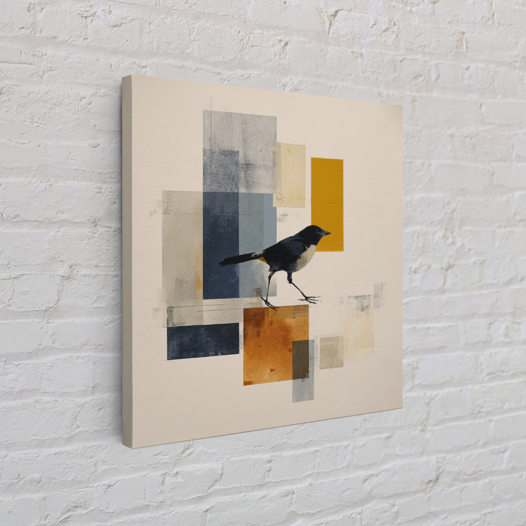 Small Black Bird Crossing White Space Framed Canvas Print, Minimalist Art, Large Wall Art, Living Room Decor, Fine Art, Minimal, MIN-1x1-7