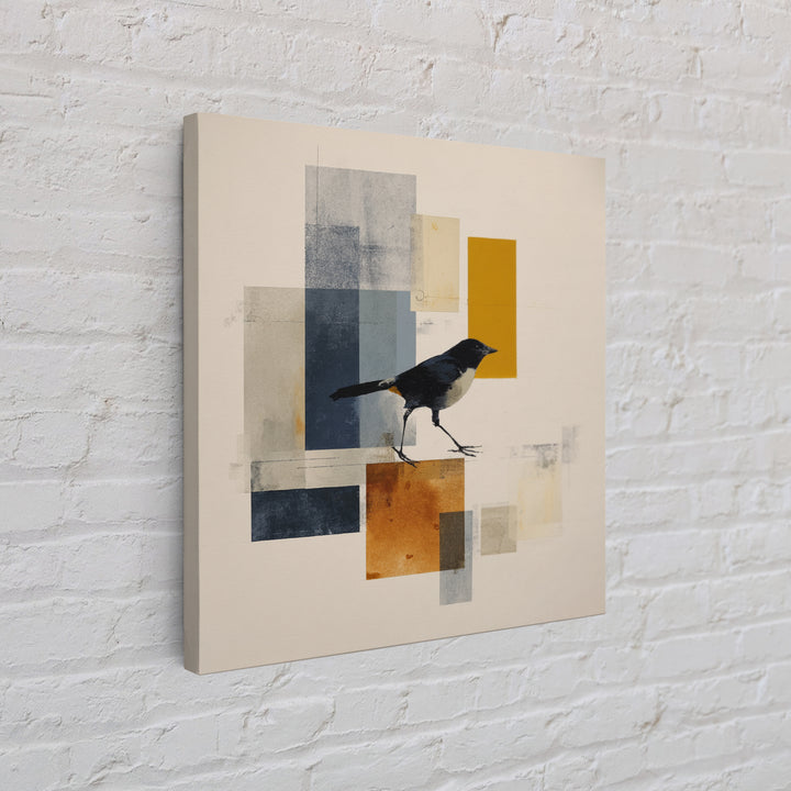 Small Black Bird Crossing White Space Framed Canvas Print, Minimalist Art, Large Wall Art, Living Room Decor, Fine Art, Minimal, MIN-1x1-7
