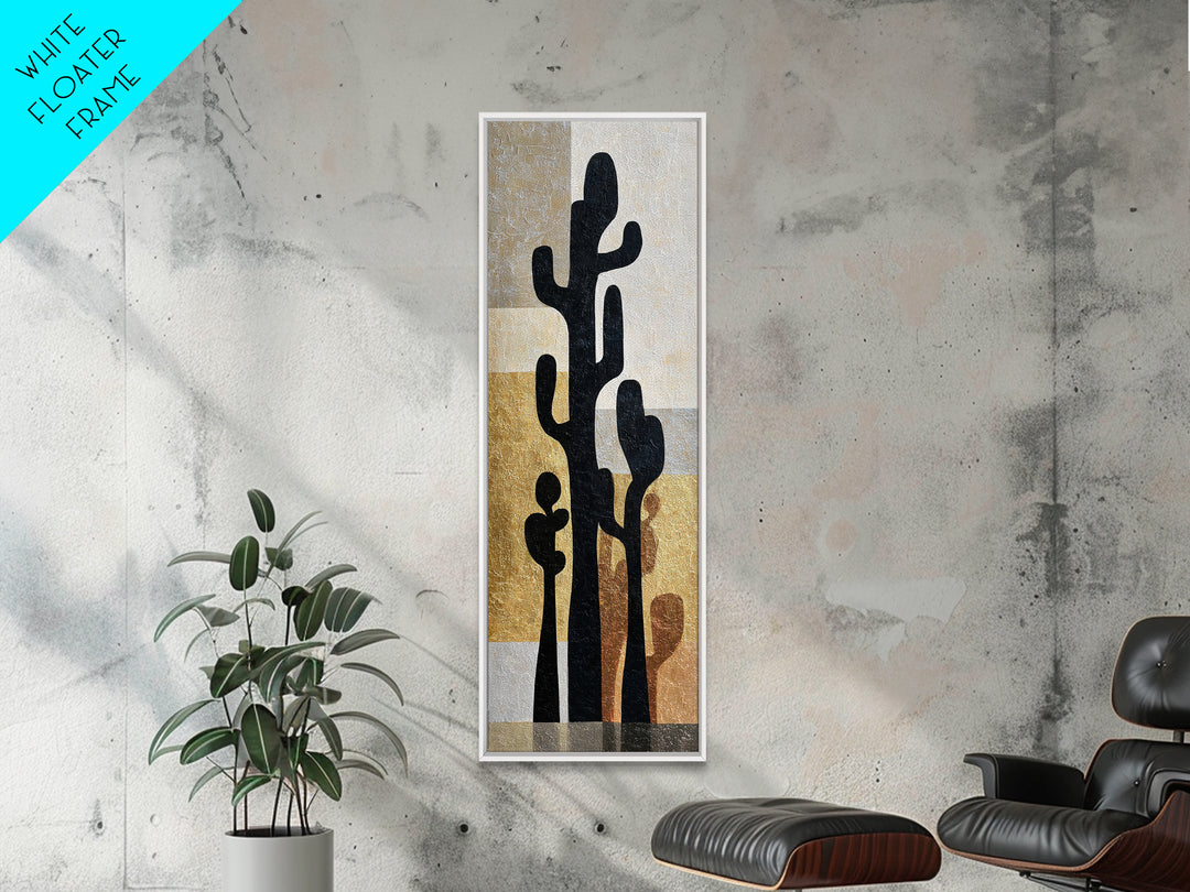 Black and White Cactus Silhouette Canvas Print, Minimalist Art, Abstract Art, Living Room Decor, Fine Art, Minimal, Modern Art, MIN-1x3-56