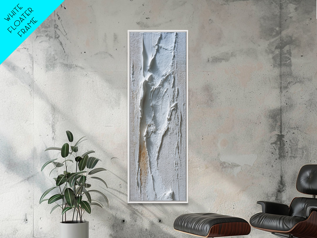White on White Plaster Texture Study Framed Canvas Print, Minimalist Art, Abstract Wall Art, Living Room Decor, Oil Painting, MIN-1x3-76