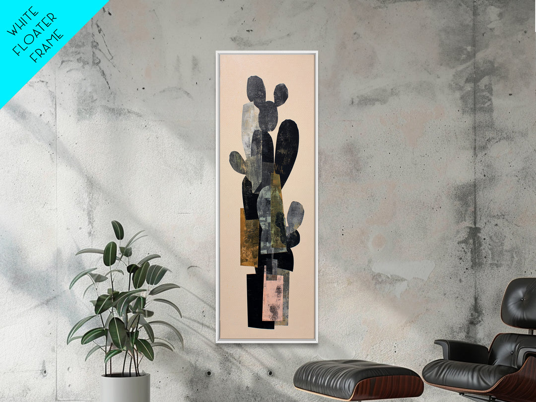 Black and White Cactus Silhouette Framed Canvas Print, Minimalist Art, Contemporary Art, Living Room Decor, Fine Art, Minimal, MIN-1x3-8
