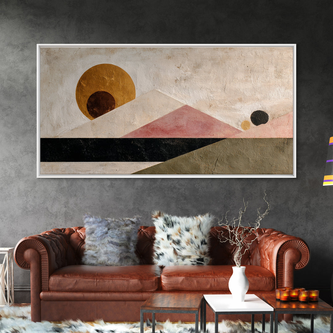Simple Geometric Sun Framed Canvas Print, Minimalist Art, Living Room Decor, Abstract Art, Minimal, Modern Decor, MIN-2x1-11