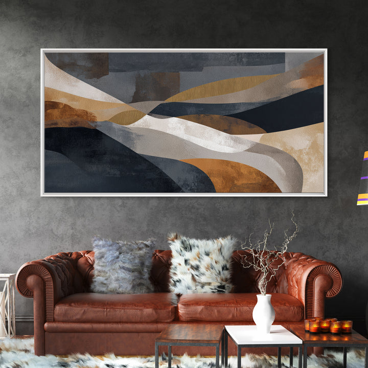 Single Gold Line Curve on Charcoal Framed Canvas Print, Minimalist Art, Minimalist, Living Room Decor, Abstract Art, Minimal, MIN-2x1-13