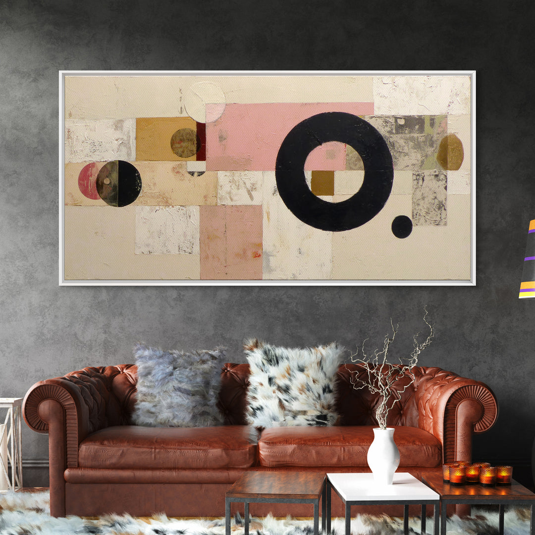 Single Black Circle on Warm Ivory Ground Canvas Print, Minimalist Art, Art Prints, Living Room Decor, Oil Painting, Minimal, MIN-2x1-21