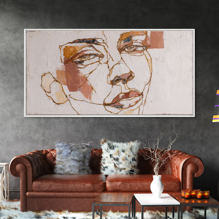 Single Continuous Line Female Face Framed Canvas Print, Minimalist Art, Art Print, Living Room Decor, Fine Art, Minimal, MIN-2x1-25
