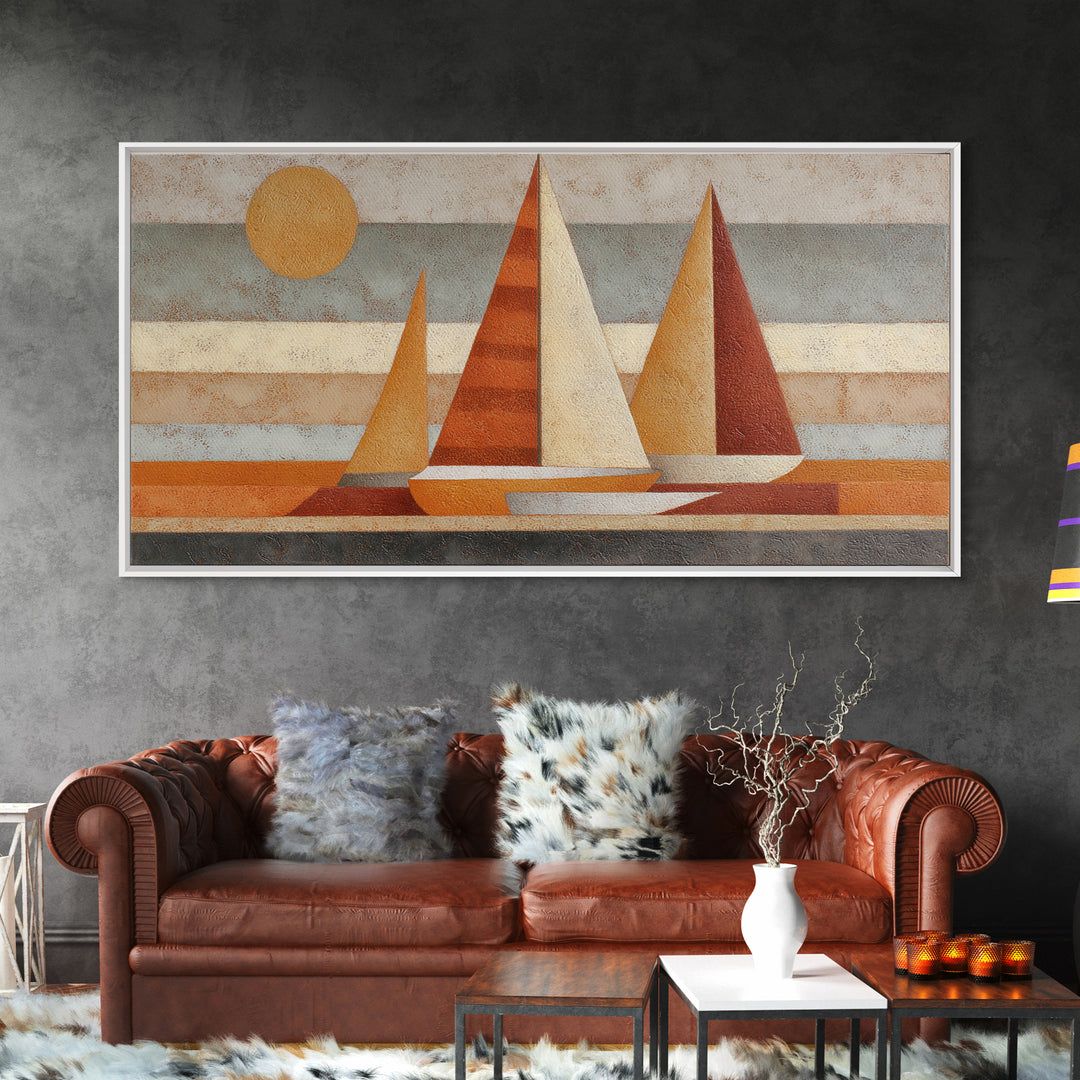 Tiny Sailboat under Open Sky Framed Canvas Print, Minimalist Art, Contemporary Art, Living Room Decor, Fine Art, Minimal, MIN-2x1-34