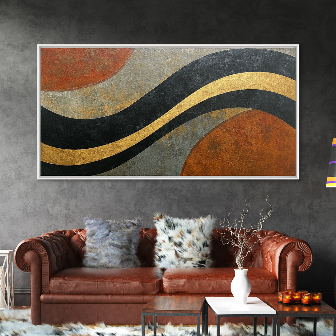 Single Gold Line Curve on Charcoal Framed Canvas Print, Minimalist Art, Minimalist, Living Room Decor, Abstract Art, Minimal, MIN-2x1-37