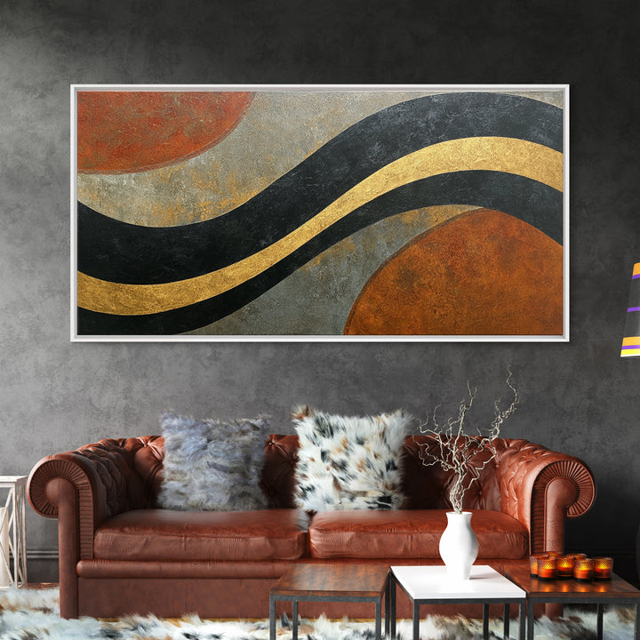 Single Gold Line Curve on Charcoal Framed Canvas Print, Minimalist Art, Minimalist, Living Room Decor, Abstract Art, Minimal, MIN-2x1-37