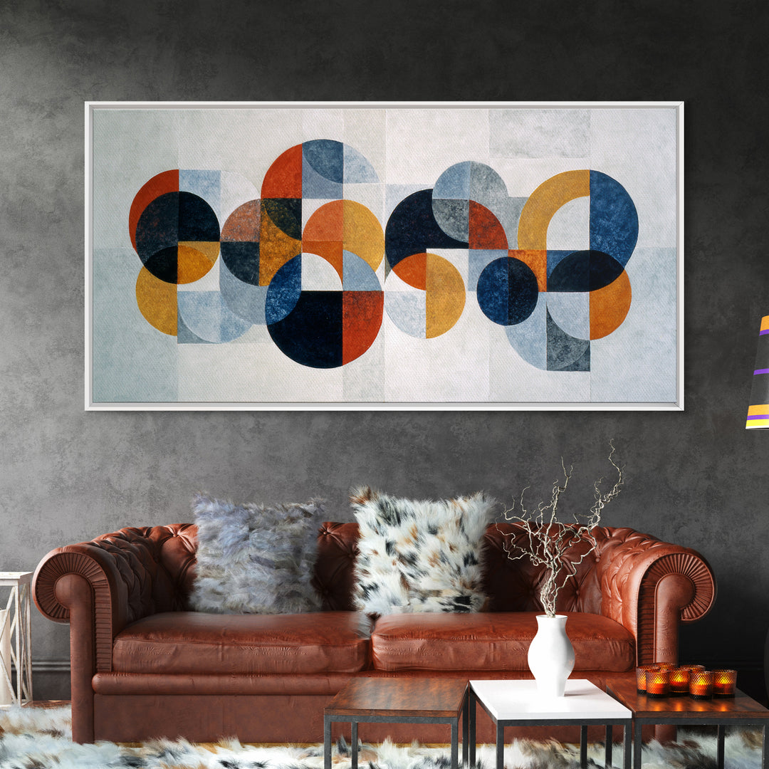 Single Black Circle on Warm Ivory Ground Framed Canvas Print, Minimalist Art, Large Wall Art, Living Room Decor, Minimal, MIN-2x1-45