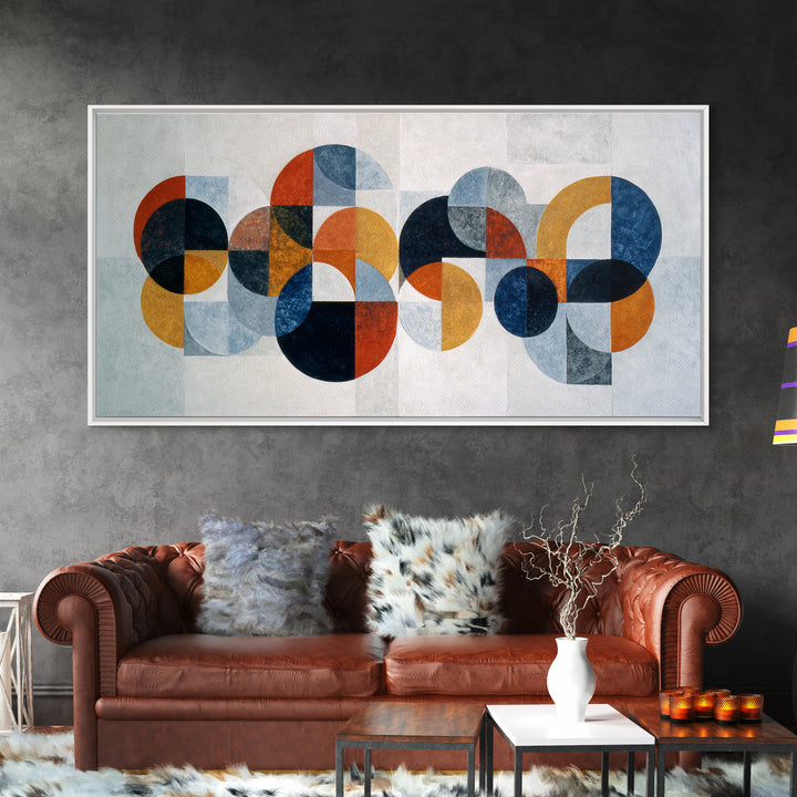 Single Black Circle on Warm Ivory Ground Framed Canvas Print, Minimalist Art, Large Wall Art, Living Room Decor, Minimal, MIN-2x1-45