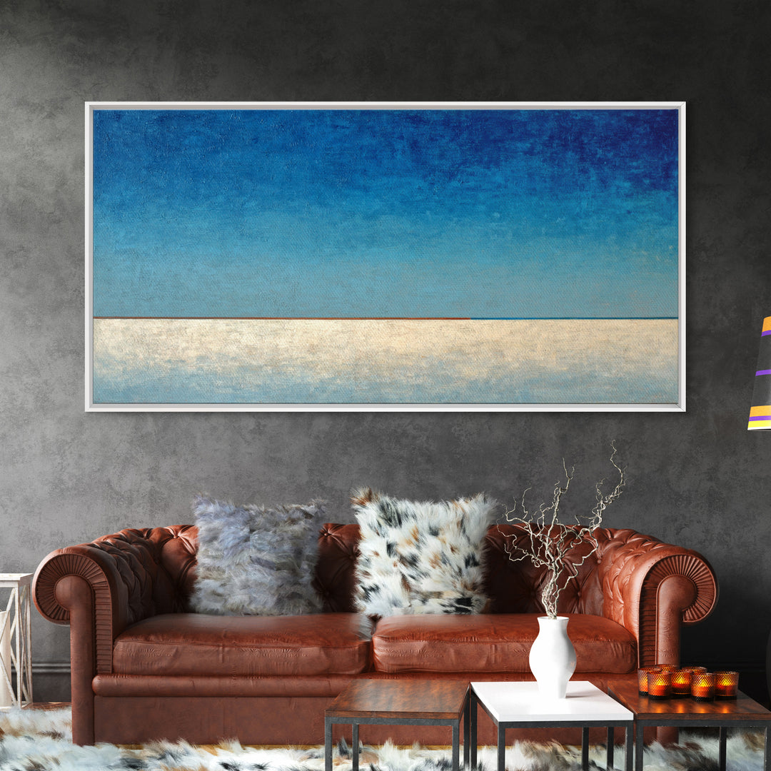 Simple Blue Horizon Framed Canvas Print, Minimalist Art, Art, Living Room Decor, Oil Painting, Minimal, Canvas Tote Bag, MIN-2x1-50