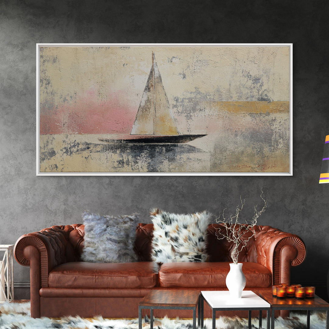 Tiny Sailboat under Open Sky Canvas Print, Minimalist Art, Minimalist, Living Room Decor, Fine Art, Minimal, Black Art, MIN-2x1-58