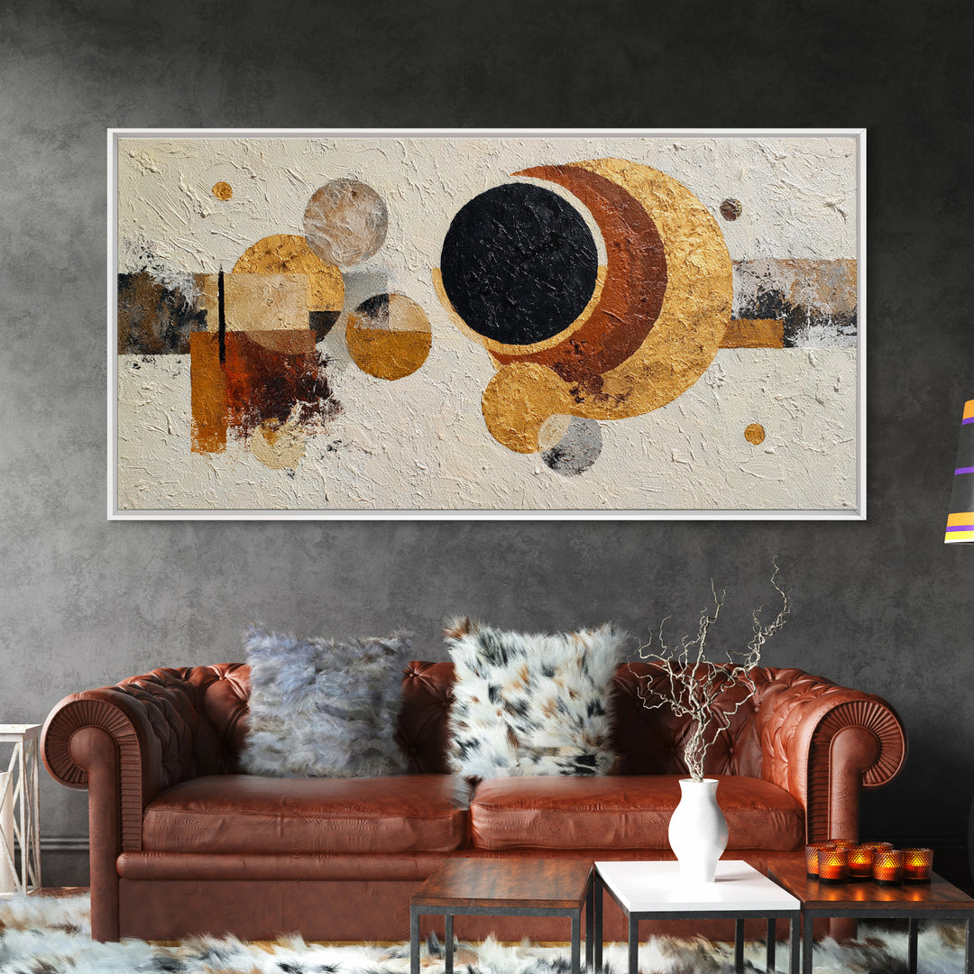 Single Black Circle on Warm Ivory Ground Canvas Print, Minimalist Art, Digital Print, Living Room Decor, Fine Art, Minimal, MIN-2x1-69