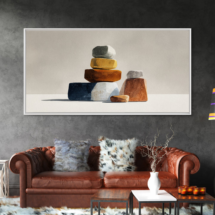 Quiet Stone Stack Framed Canvas Print, Minimalist Art, Minimalist, Living Room Decor, Abstract Art, Minimal, Black Art, MIN-2x1-7