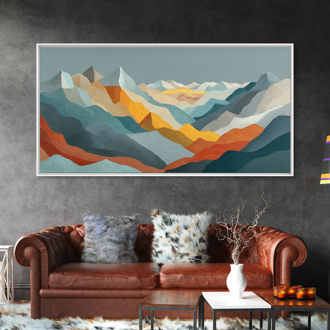 Thin Line Mountain Canvas Print, Minimalist Art, Art Print, Living Room Decor, Oil Painting, Minimal, Abstract Wall Art, MIN-2x1-70