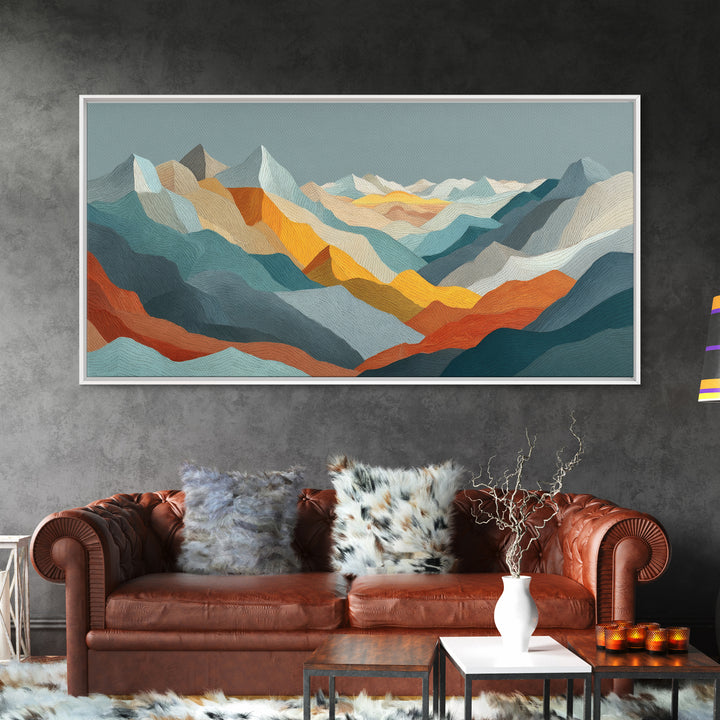 Thin Line Mountain Canvas Print, Minimalist Art, Art Print, Living Room Decor, Oil Painting, Minimal, Abstract Wall Art, MIN-2x1-70