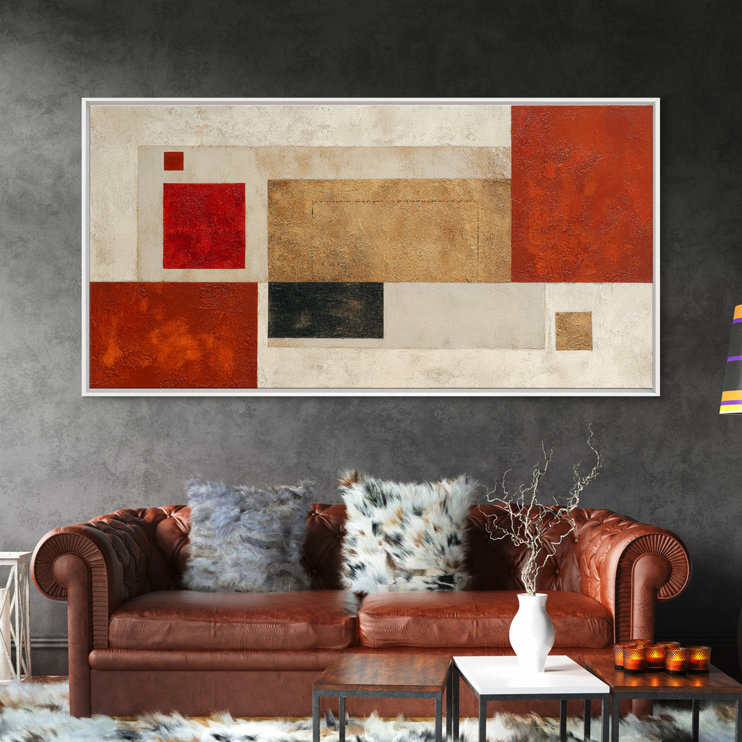 One Red Square Balanced Canvas Print, Minimalist Art, Wall Decor, Living Room Decor, Fine Art, Minimal, Abstract Art, MIN-2x1-78