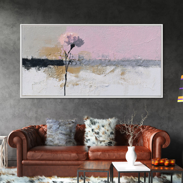 Single Flower Stem Framed Canvas Print, Minimalist Art, Black Art, Living Room Decor, Oil Painting, Minimal, MIN-2x1-80