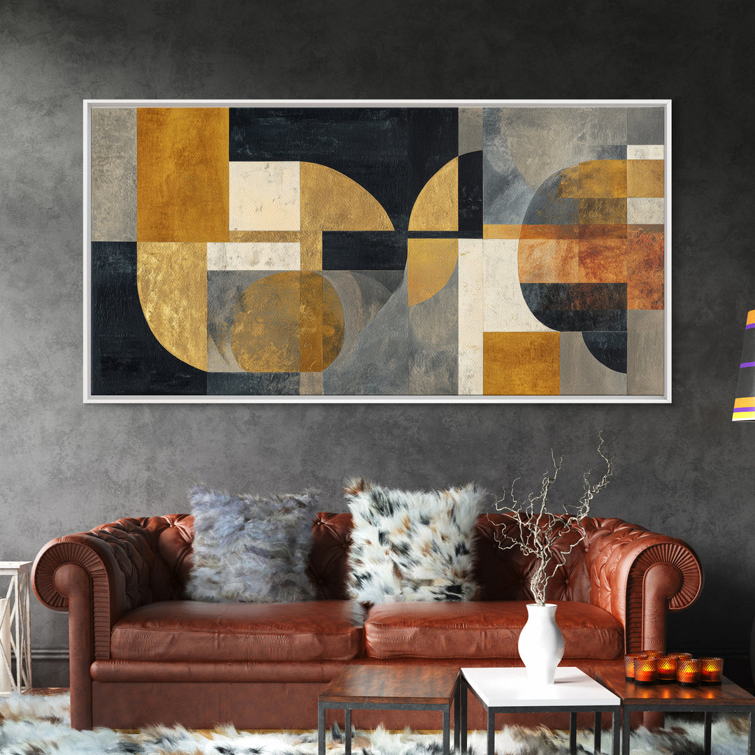 Single Gold Line Curve on Charcoal Framed Canvas Print, Minimalist Art, Abstract Art, Living Room Decor, Fine Art, Minimal, MIN-2x1-85