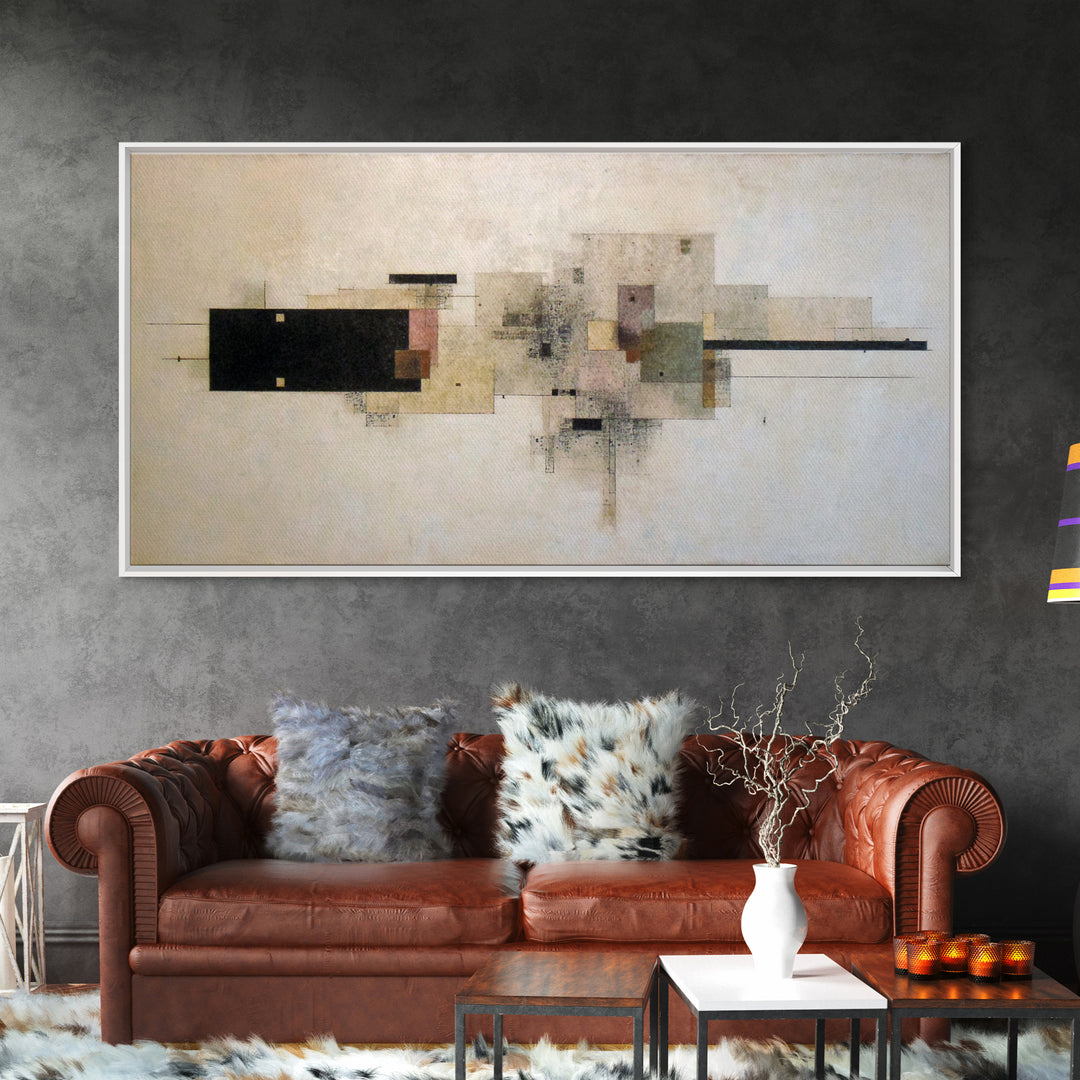 Calm Rectangle Composition Framed Canvas Print, Minimalist Art, Boho, Living Room Decor, Oil Painting, Minimal, MIN-2x1-92