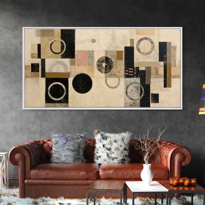 Single Black Circle on Warm Ivory Ground Canvas Print, Minimalist Art, Digital Print, Living Room Decor, Fine Art, Minimal, MIN-2x1-93