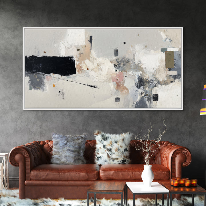 Small Black Bird Crossing White Space Framed Canvas Print, Minimalist Art, Digital Print, Living Room Decor, Fine Art, Minimal, MIN-2x1-99