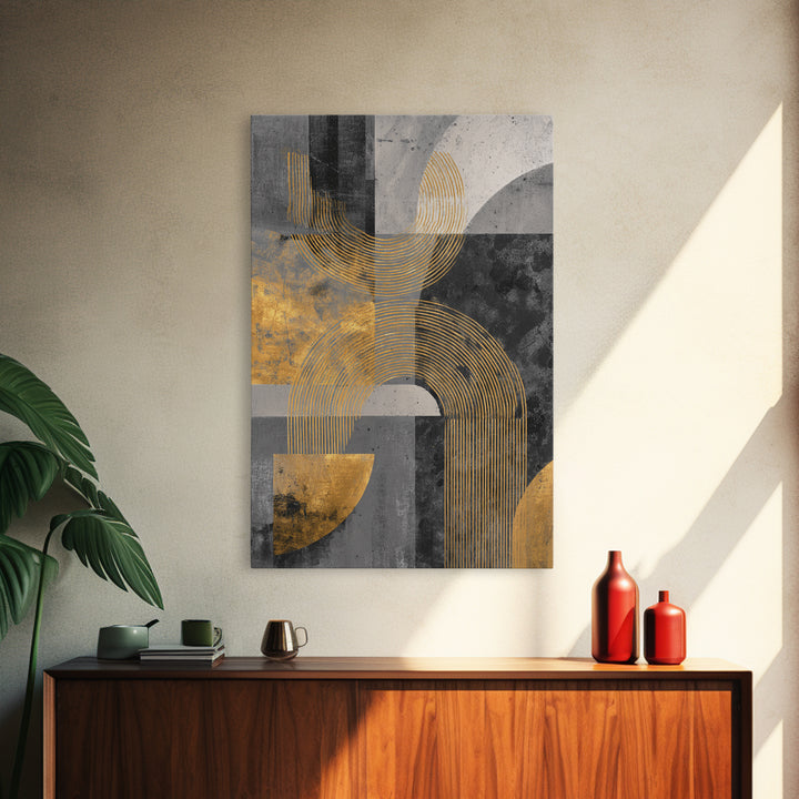 Single Gold Line Curve on Charcoal Framed Canvas Print, Minimalist Art, Art Print, Living Room Decor, Fine Art, Minimal, MIN-2x3-1
