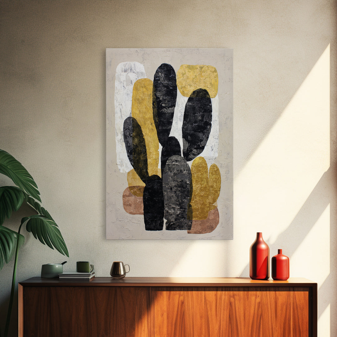 Black and White Cactus Silhouette Framed Canvas Print, Minimalist Art, Minimalist, Living Room Decor, Fine Art, Minimal, MIN-2x3-100