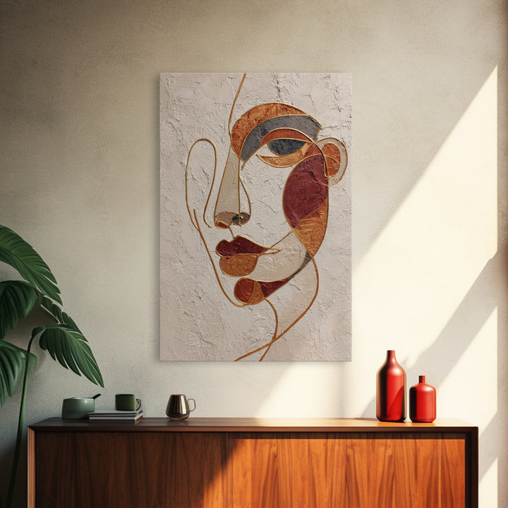 Single Continuous Line Female Face Framed Canvas Print, Minimalist Art, Digital Wall Art, Living Room Decor, Fine Art, Minimal, MIN-2x3-13
