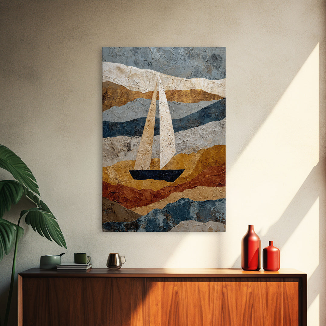 Tiny Sailboat under Open Sky Framed Canvas Print, Minimalist Art, Poster, Living Room Decor, Fine Art, Minimal, Boho, MIN-2x3-22