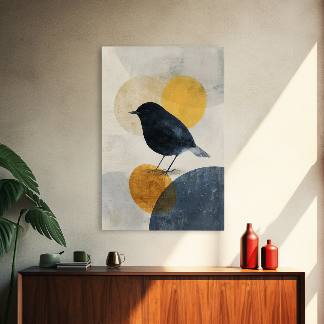 Small Black Bird Crossing White Space Canvas Print, Minimalist Art, Printables, Living Room Decor, Fine Art, Minimal, MIN-2x3-39